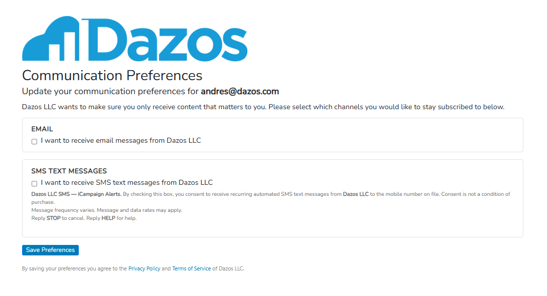 CRM screenshot: subscriber opted out of SMS